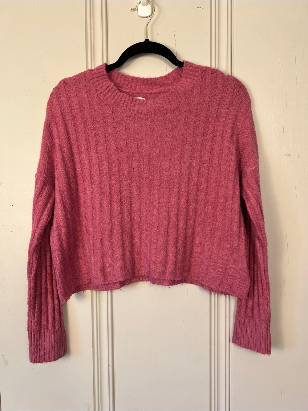 American Eagle Ribbed Cropped Sweater XS Pink Soft‎ Girl Cottagecore